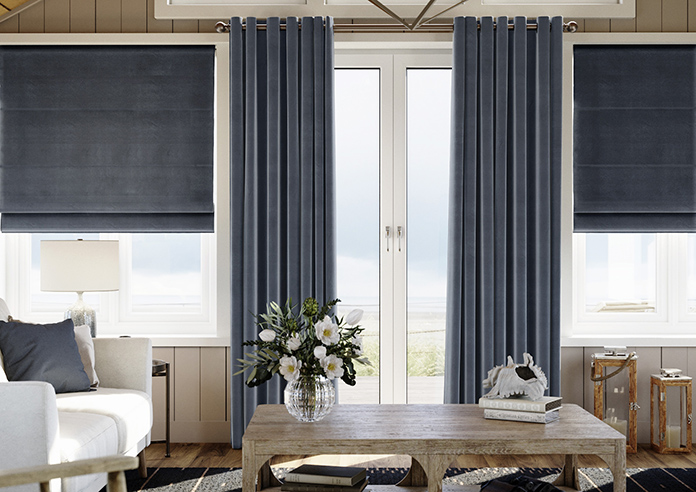 Luxe Velvet (Blackout) Eyelet, Slate Blue - Ready Made Curtains - Image 3